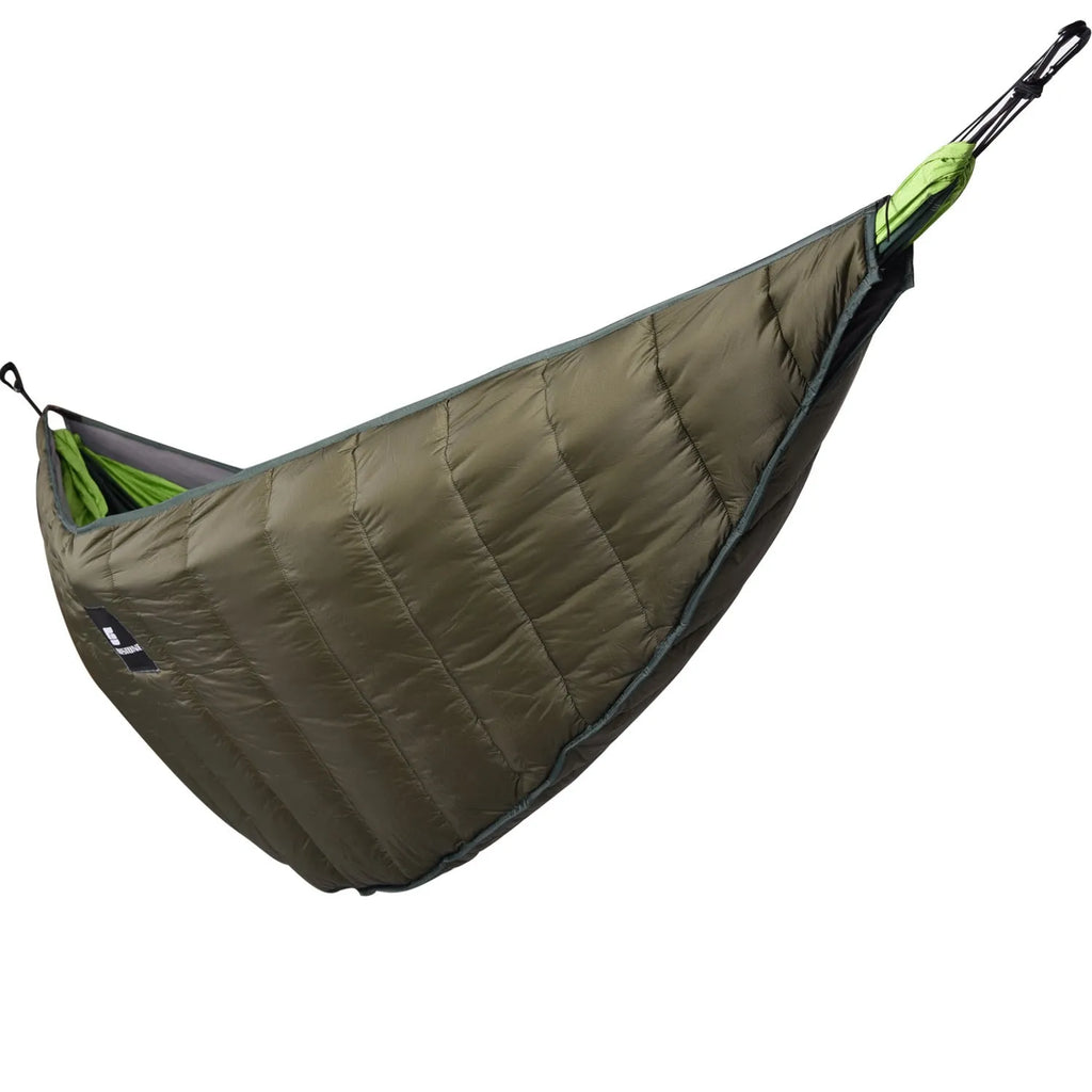 Army green lightweight full length hammock sleeping bag with 200g hollow cotton fill and compression bag