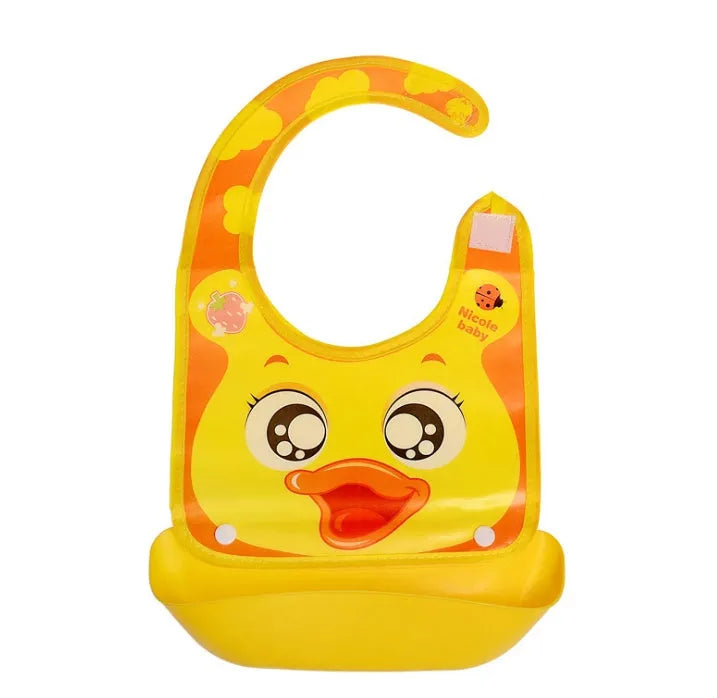 Cartoon baby PVC three-dimensional bib with blue koala design and waterproof silicone pocket