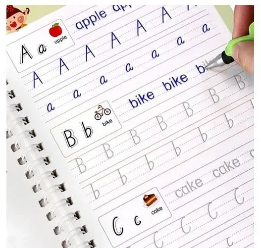 Hard cover magic practice writing book with pen holder and refills for reusable handwriting exercises
