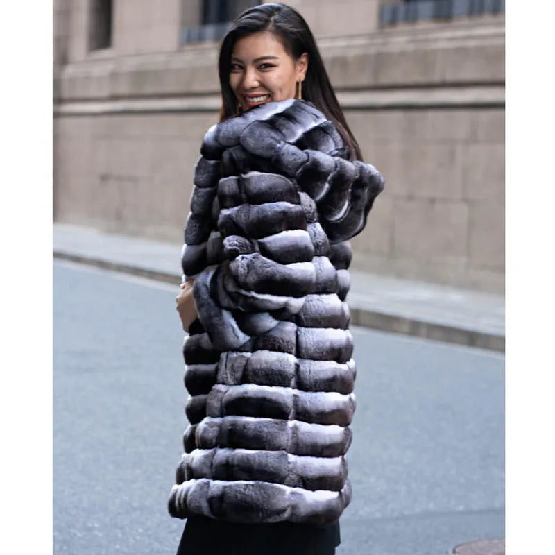 Women's zebra stripe pattern faux mink overcoat mid-length winter coat