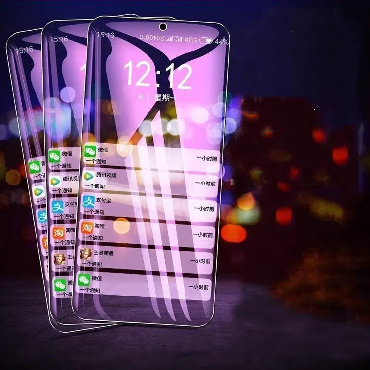 Violet light tempered glass screen protector for Vivo mobile phones on a white background.