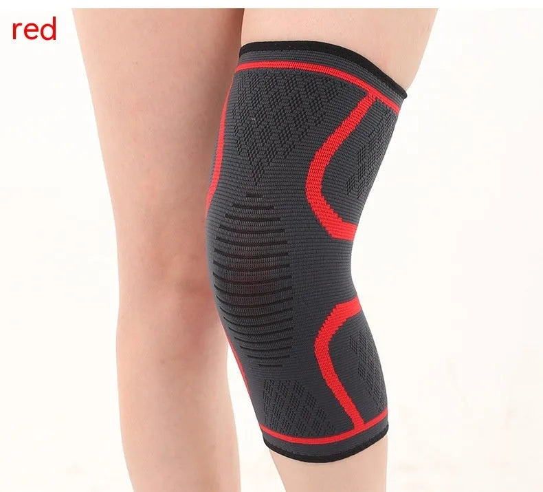 Double corrugated non-slip sports knee pads in black, shown on a knee during activity.