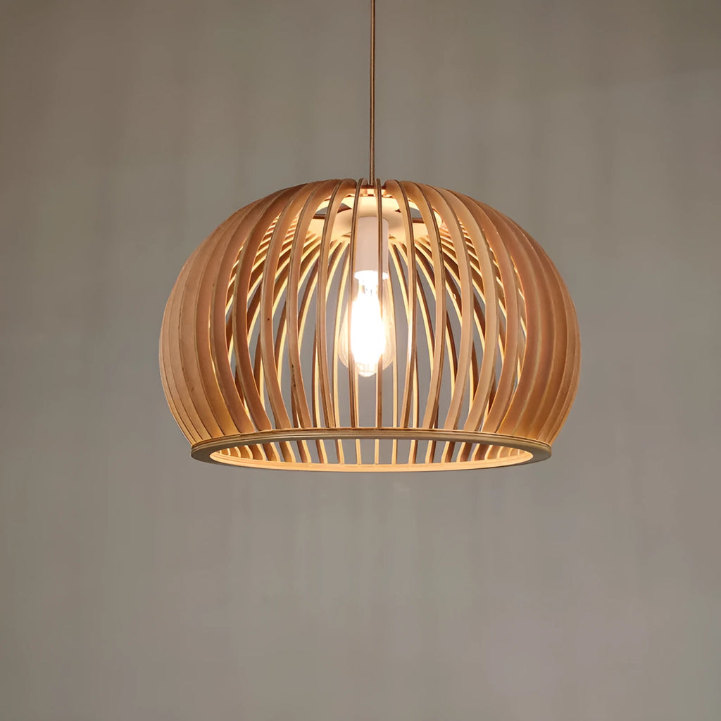 Nordic wooden half-round pumpkin chandelier 33cm diameter with adjustable suspension line