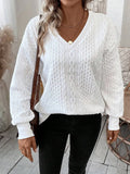 Milky white loose fit long sleeve T-shirt with 3D pattern, Japanese Korean casual style