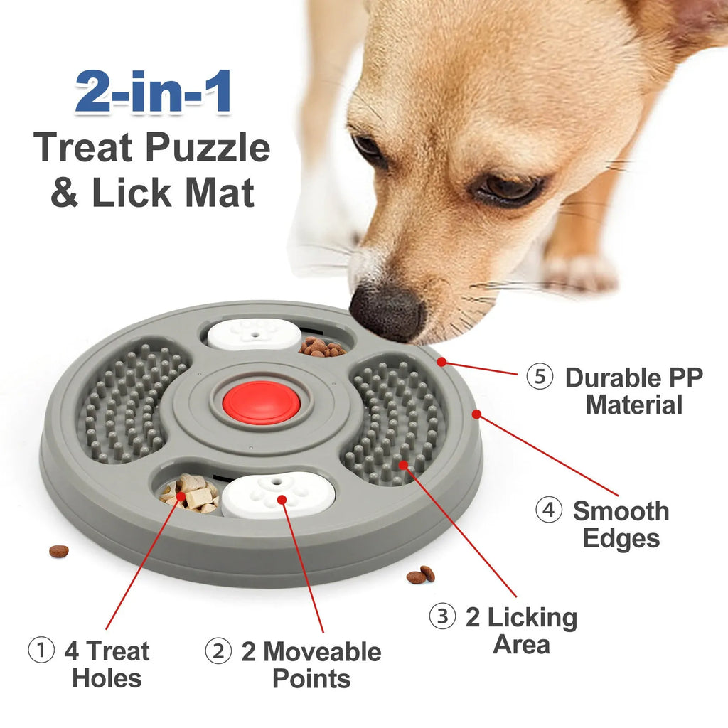 Blue and grey pet slow feeder bowl with anti-slip pads and textured eating surface