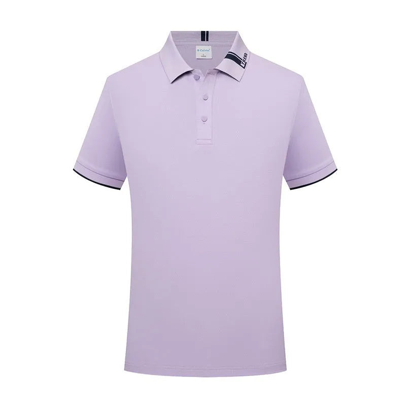 Breathable cotton blend short sleeve lapel polo shirt in light purple with fashion letter print