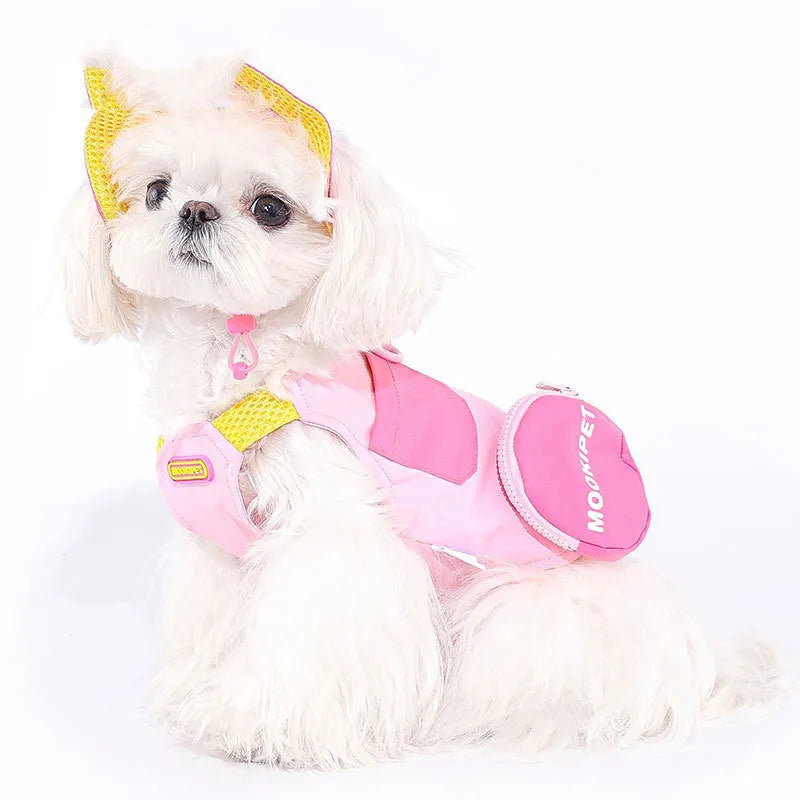 Pink polyester dog vest for Bichon, Teddy and Schnauzer breeds in seven sizes