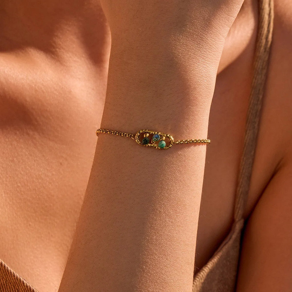 Niche Ins natural stone and freshwater pearl bracelet in stainless steel with 18K electroplating, geometric design, multiple colour options