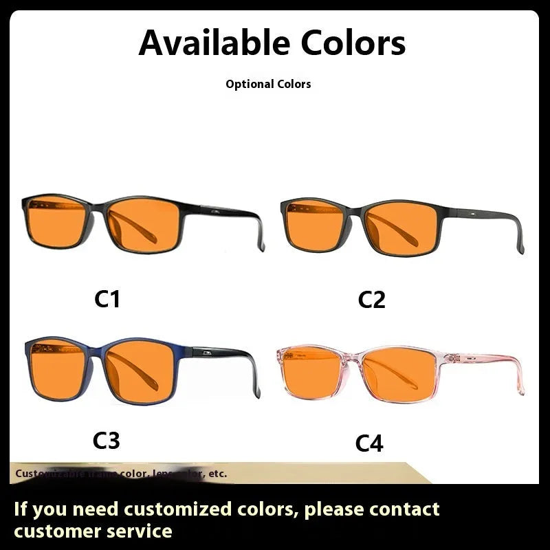 Orange anti-blue light UV glasses with full rim frame in multiple colour options