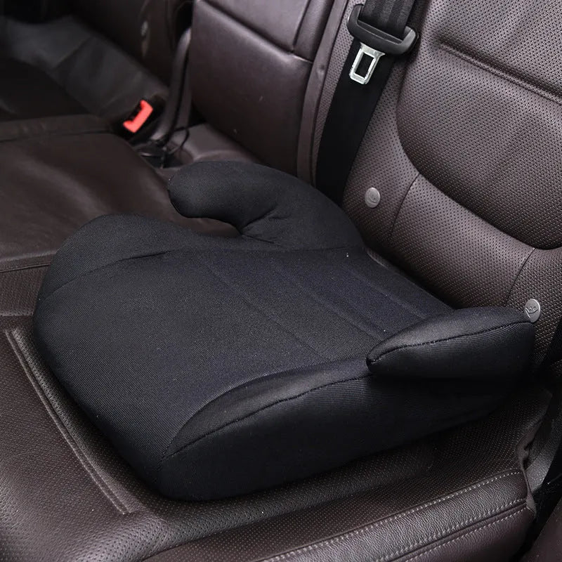Portable children's car seat booster in blue with knitted cotton seat and plastic frame