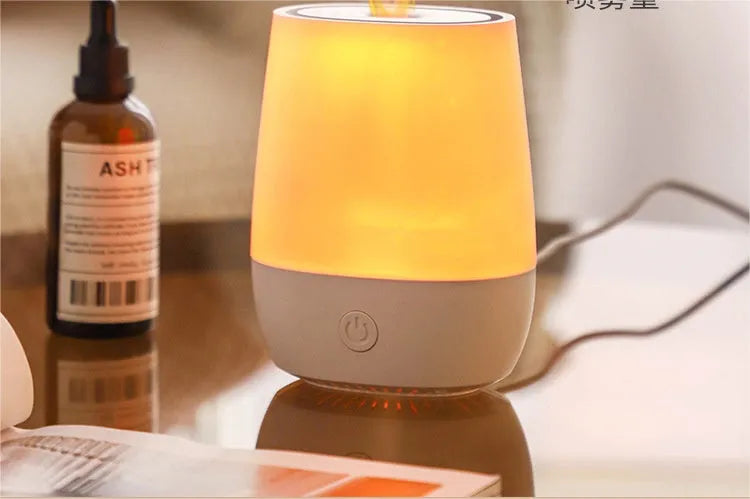 White USB flame humidifier aromatherapy diffuser with simulation flame effect and Type-C cable