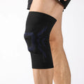Sports knee pad in black and grey, black and blue, or light blue, sizes S to XL for running and outdoor use