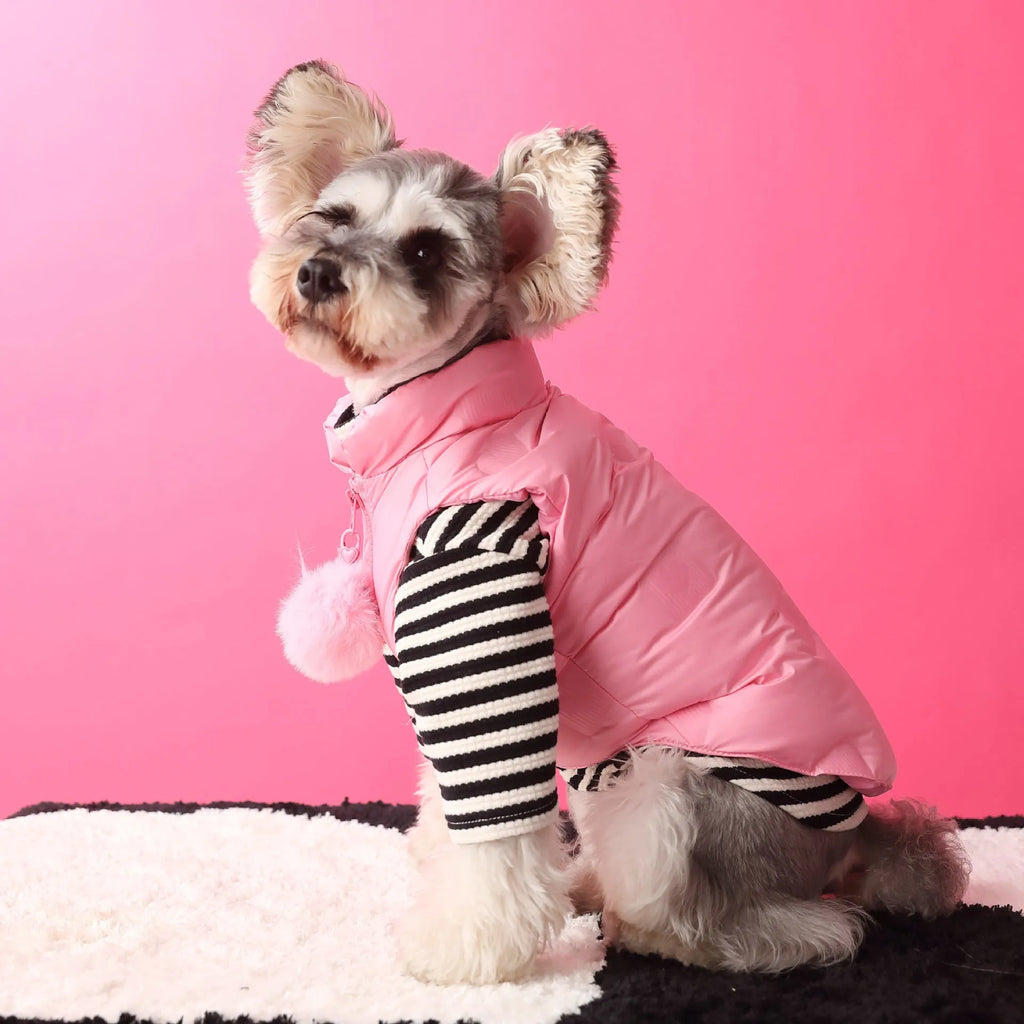 Thick down dog vest sleeveless with removable fur ball in autumn winter design