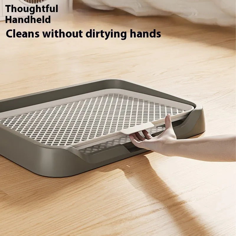 PET plastic fixed-point dog toilet tray in cream yellow, removable and washable, with side walls