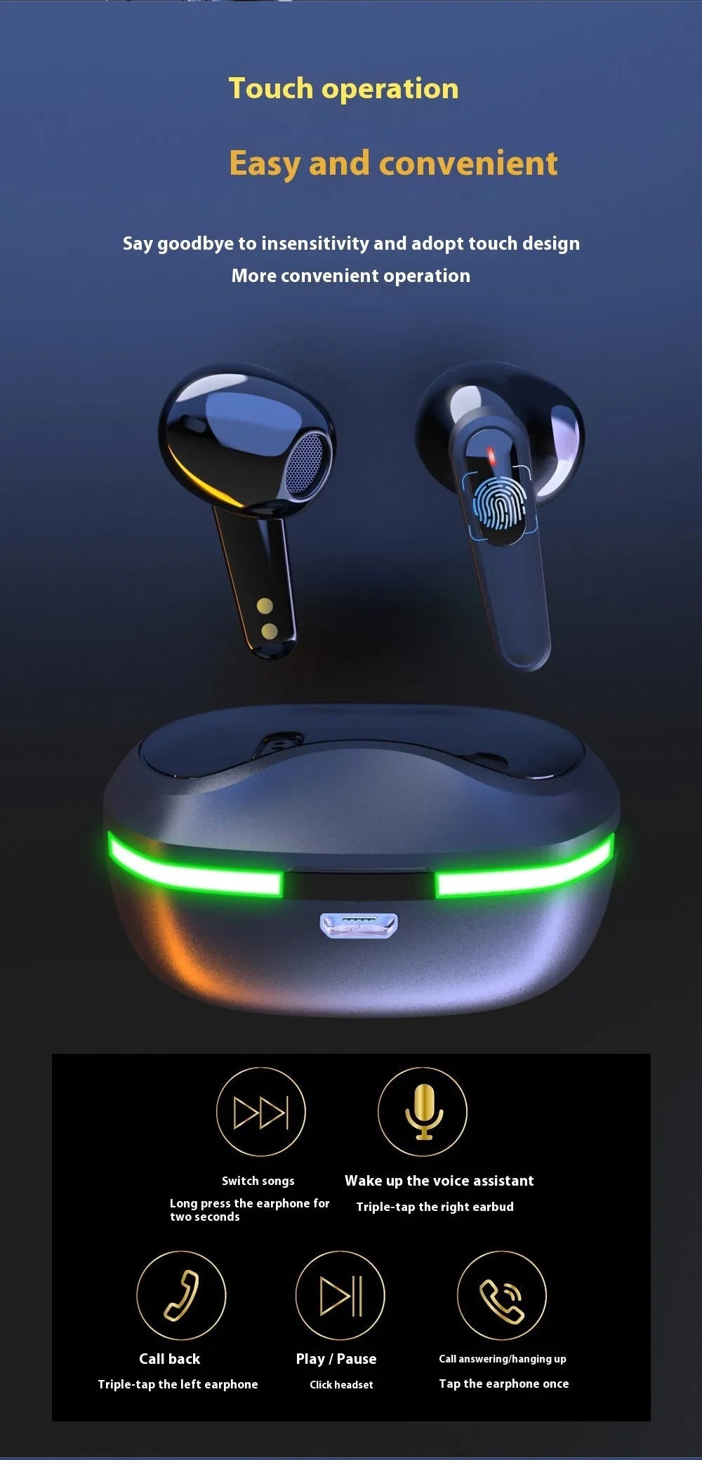 Pro60 wireless in-ear Bluetooth headset in black with NFC and voice control
