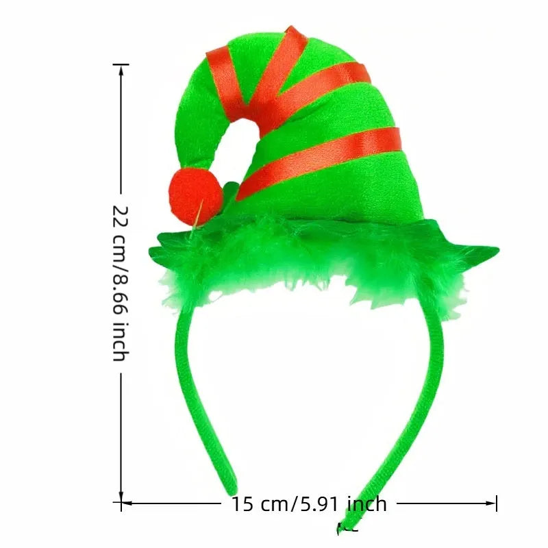Cartoon Christmas headband party headdress handmade from polyester fibre with elk motif in a red fluffy ball cap style.