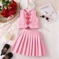 Girls' polyester suit vest and pleated skirt set in red, pink, or purple, sizes 4Y to 7Y