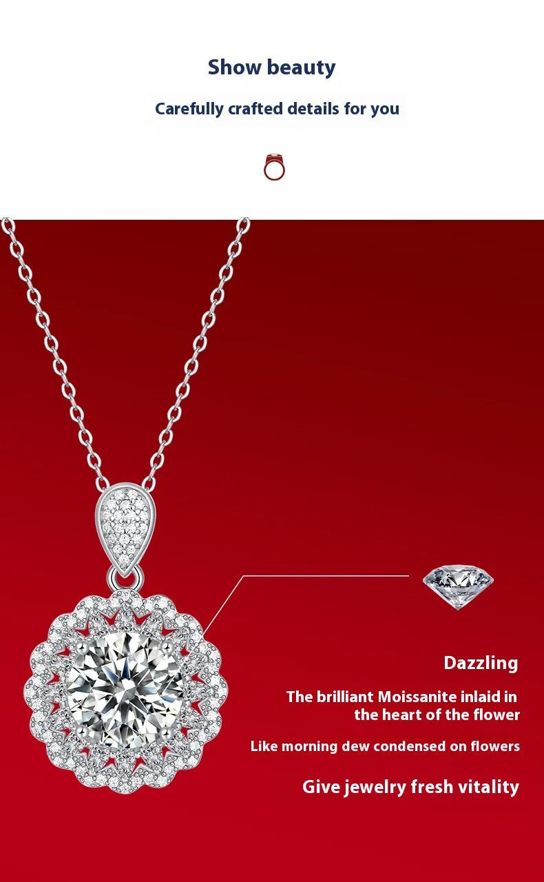 S925 silver necklace with round moissanite pendant on a ball bead chain, 5 karat moissanite option