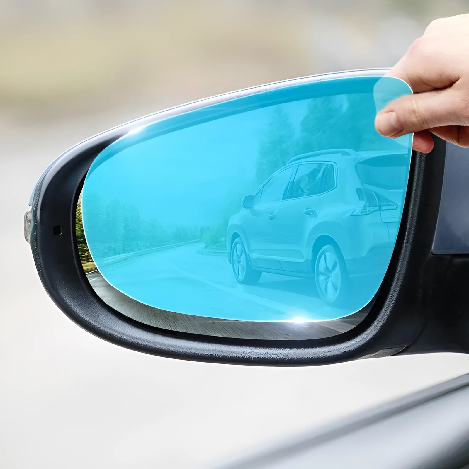 Transparent rain proof film for car rearview mirror with optical grade PET and scratch resistant coating