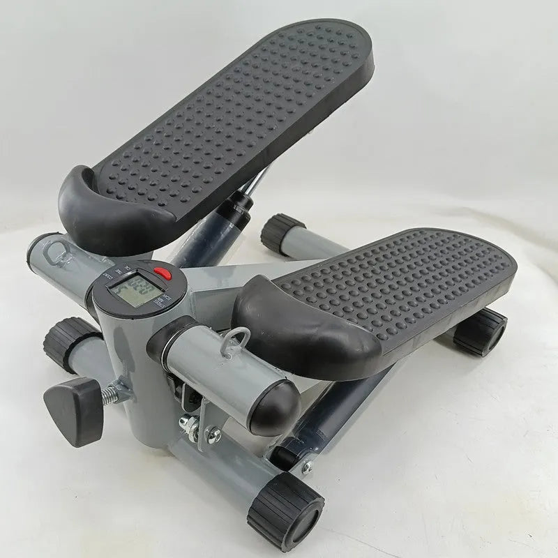 Silver grey hydraulic mini treadmill for home waist slimming fitness.