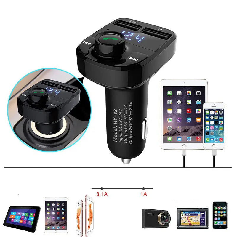 Car MP3 Bluetooth audio player with LED screen and dual USB charger for handsfree calling