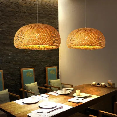 Brown bamboo woven chandelier with E27 fitting, 180 x 300mm ceiling droplight for tea room or restaurant