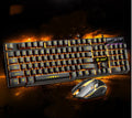 Limei Gtx300 white and black wired keyboard and mouse set with backlit keys on a desktop.