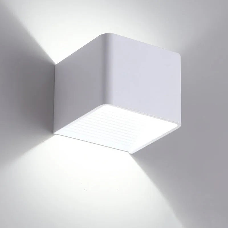 Square LED wall lamp 3W die-cast aluminium black imitation wood colour warm white white light
