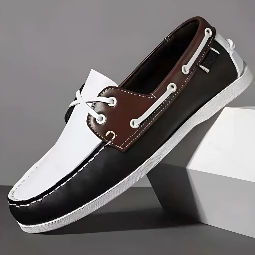 Men's British style casual shoes in artificial PU with flat heel and round toe.