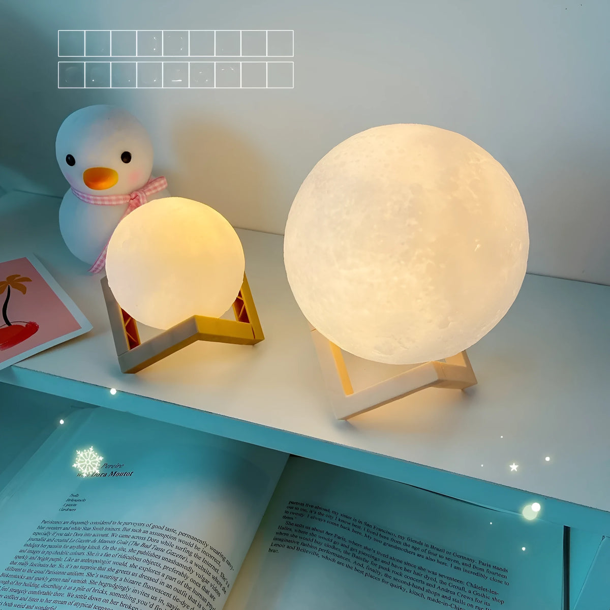 Warm white 3D print moon lamp LED night light with touch switch, 8cm or 12cm, PVC