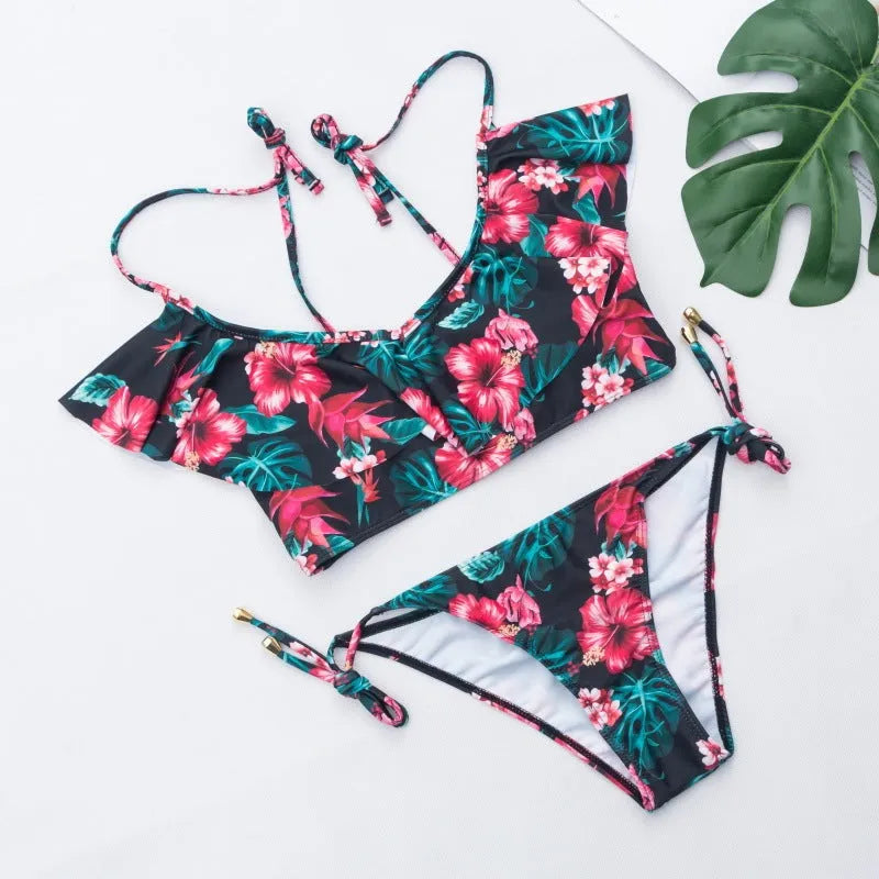 Split bikini swimsuit with print design in Graph colour, two-piece swimwear available in Asian sizes S to XL