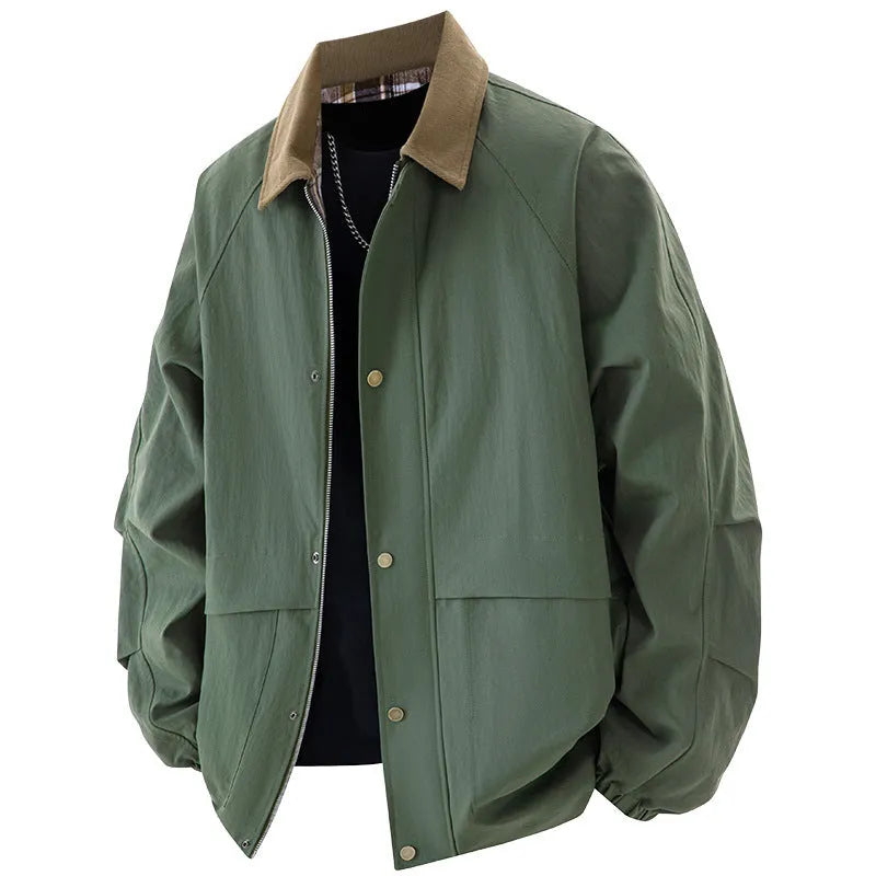 Men's loose fit plus size lapel coat in solid colour, side seam pockets, polyester fibre fabric
