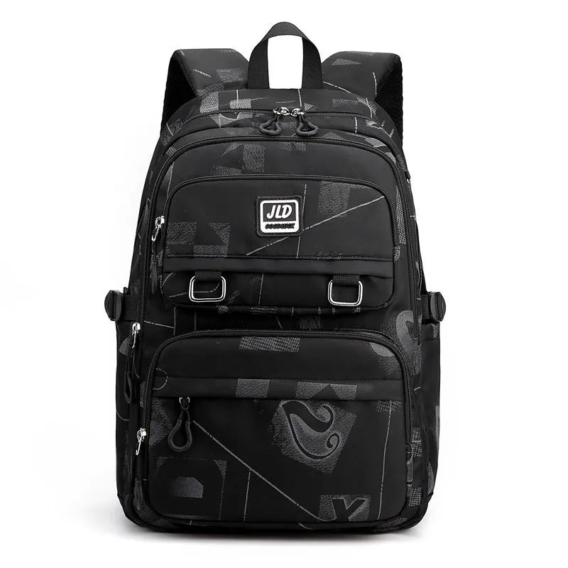 Large capacity nylon school backpack for girls in a choice of colours and geometric patterns.