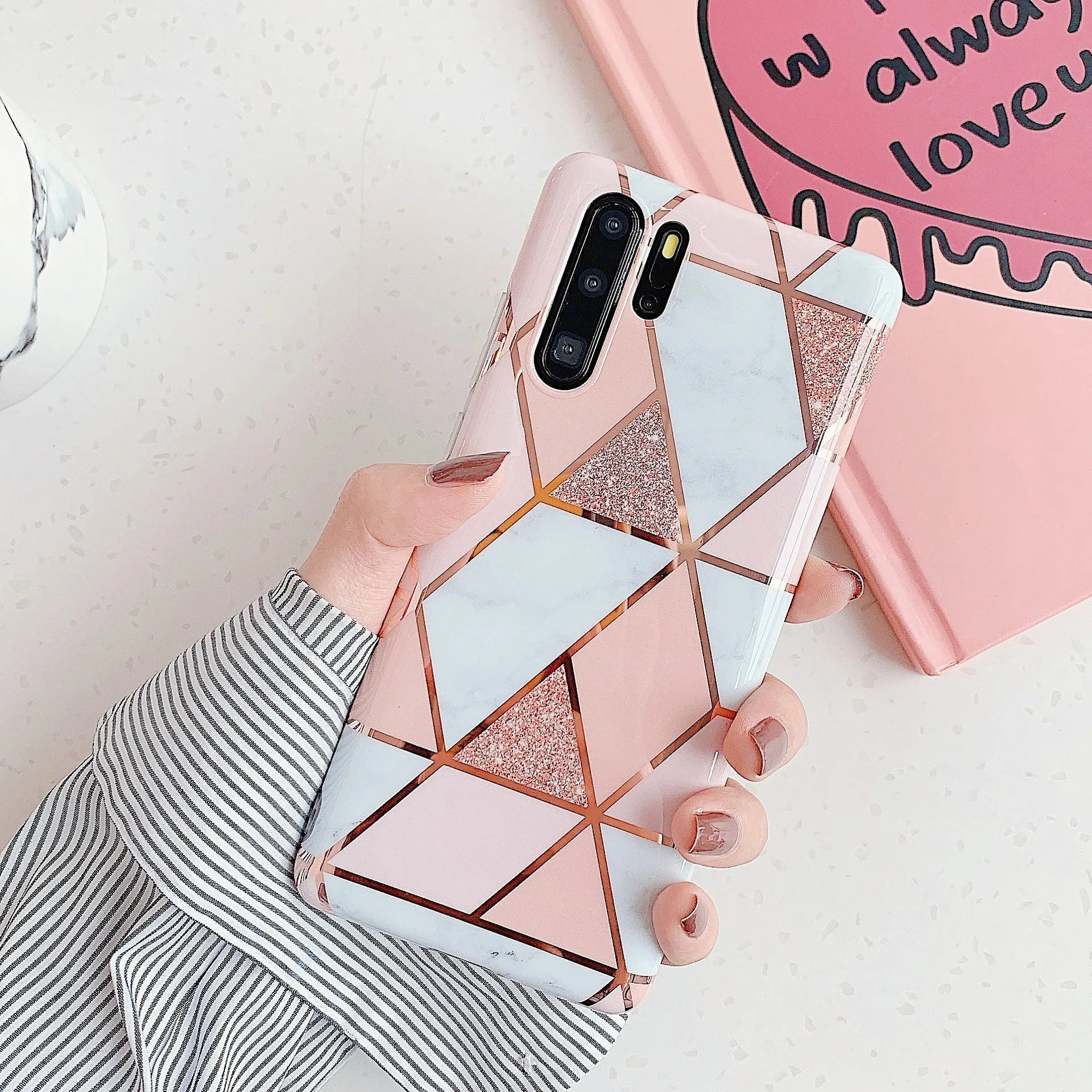 Electroplated marble phone case with metallic finish for Huawei and Samsung smartphones