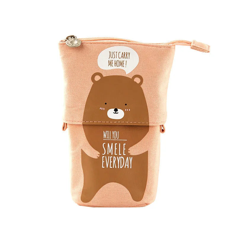 Round Korean-style canvas pencil bag with cartoon pattern in multiple colour options