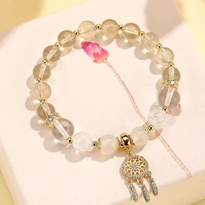 Women's Chinese style electroplated crystal tassel bracelet with diamond-shaped charms