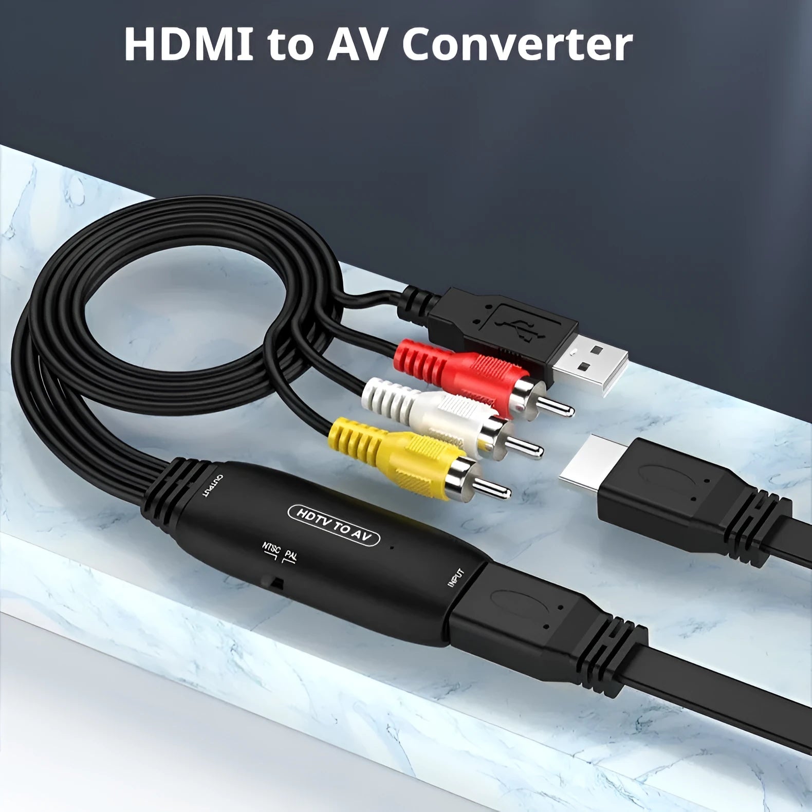 HDMI to AV converter adapter cable with 110cm length for monitors and projectors
