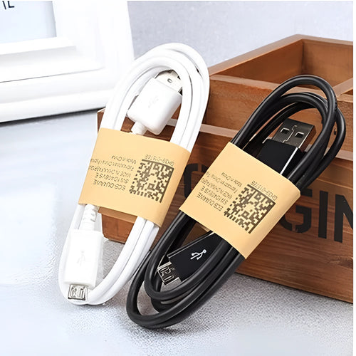 Black and white Android Micro USB charging and data cable with 1m length.