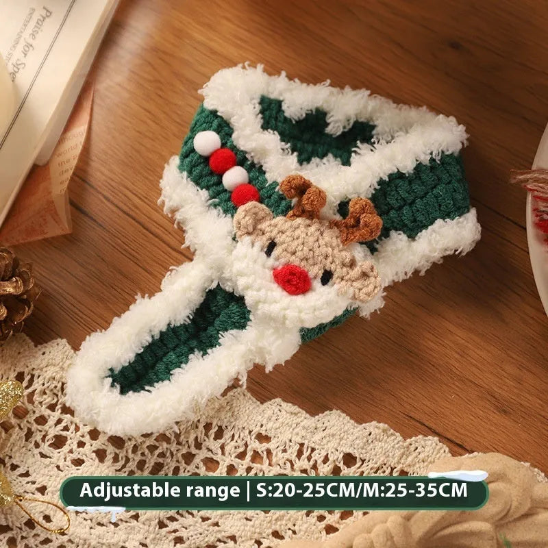 Christmas pet scarf wool accessory for dogs cats in festive patterns snowflake Santa Claus lucky deer