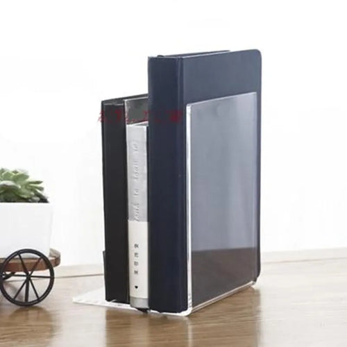 Transparent acrylic bookshelf displaying two books with smooth edges and clear plexiglass construction