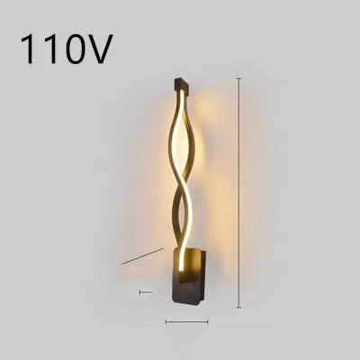 Nordic minimalist LED wall lamp with silicone shade in 8 black finish, bedside lighting, 220V button switch