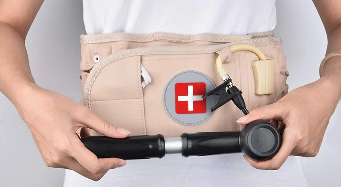 Waist air traction brace belt with inflatable ball and magnetic massage for lumbar spine support, worn on the waist