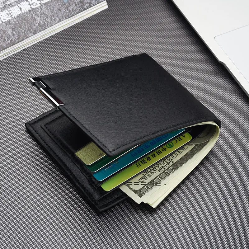 Men's business money wallet card case in PU leather, 100x120x15mm, black colour option