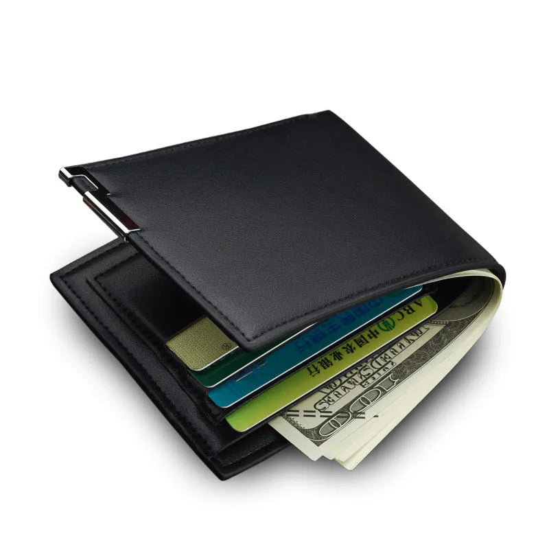 Men's business money wallet card case in PU leather, 100x120x15mm, black colour option