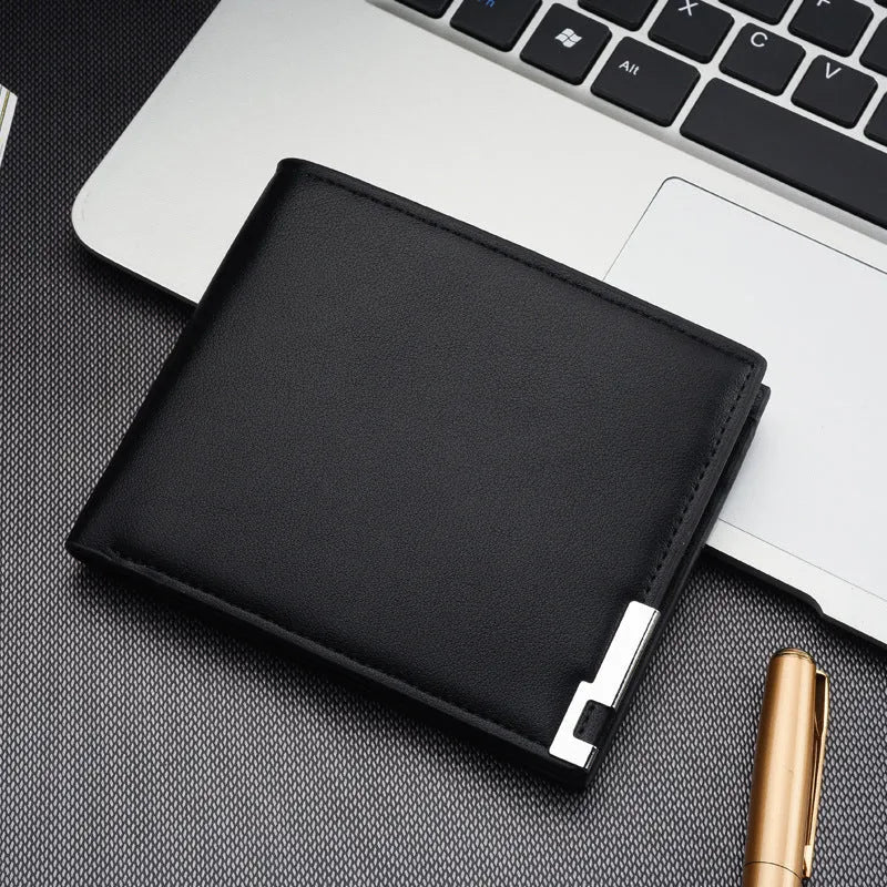 Men's business money wallet card case in PU leather, 100x120x15mm, black colour option