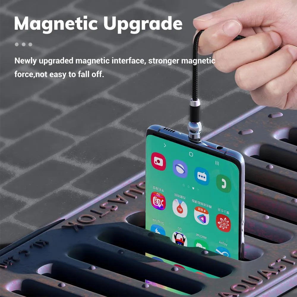 Black magnetic charging cable with spherical aluminium alloy connector on a 1 metre long TPE-coated cable.