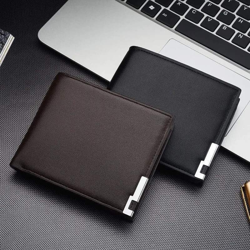 Men's business money wallet card case in PU leather, 100x120x15mm, black colour option