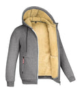 Men's fleece-lined winter cardigan coat with zipper pockets in army green, front view on model