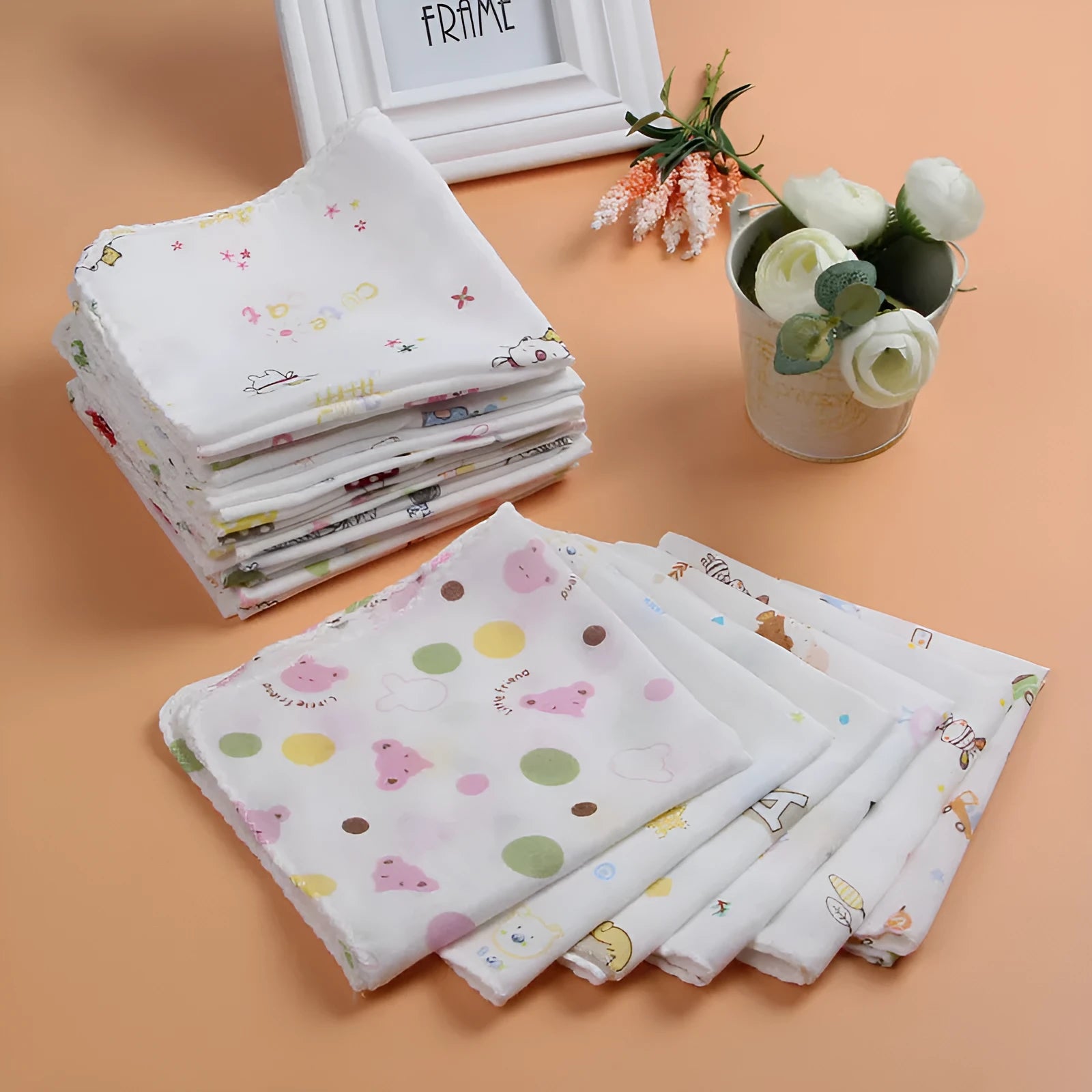 Baby gauze saliva towel in pure cotton, double layer, 29cm size, light beige