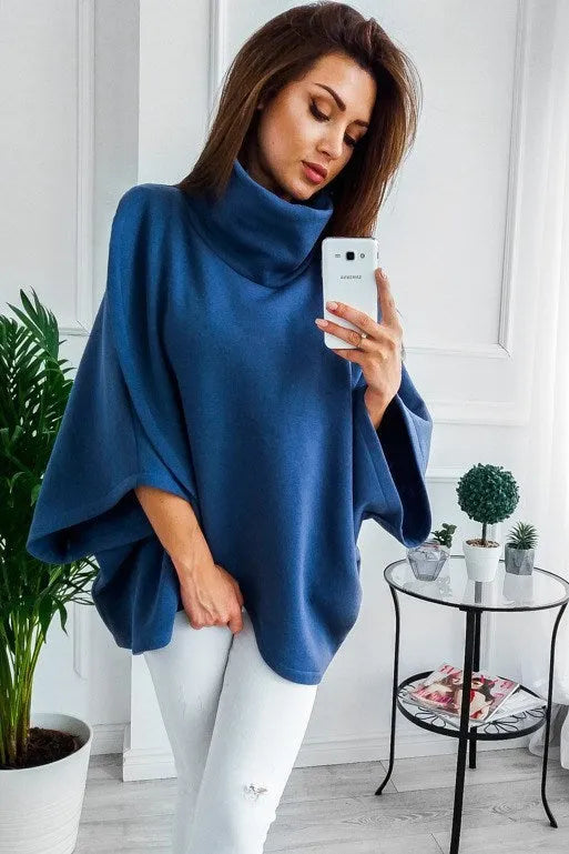 Longline women's cardigan with batwing sleeves and button front in grey.